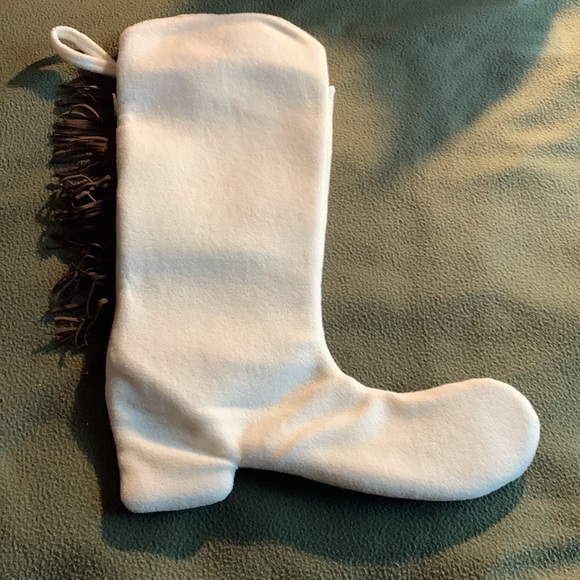 NWOT Cowboy Boot Stocking. White and brown with fringe and silver star details. - Picture 7 of 7